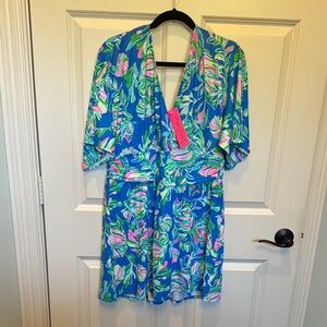NWT Lilly Pulitzer Blue Parigi Skort Romper, size XL